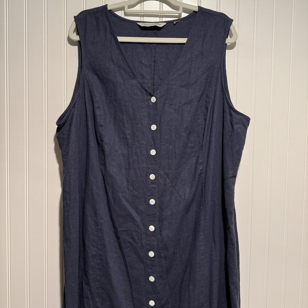 Soft by Avenue Blue Linen Sleeveless Dress Button Front Midi Length Plus Size 22 - Picture 2 of 5